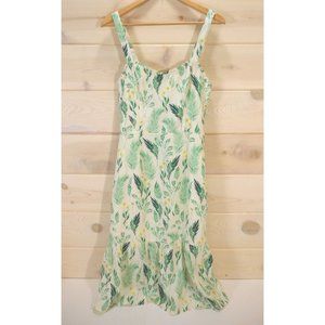 C & C California Women's Size 8 Sun Dress 100% Linen Floral Leaf Print